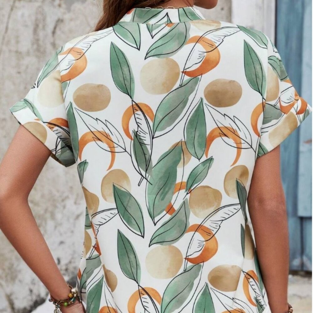 Short Sleeve Blouse Size Large Shein Taupe, Green, Orange  Cap Sleeve Pullover